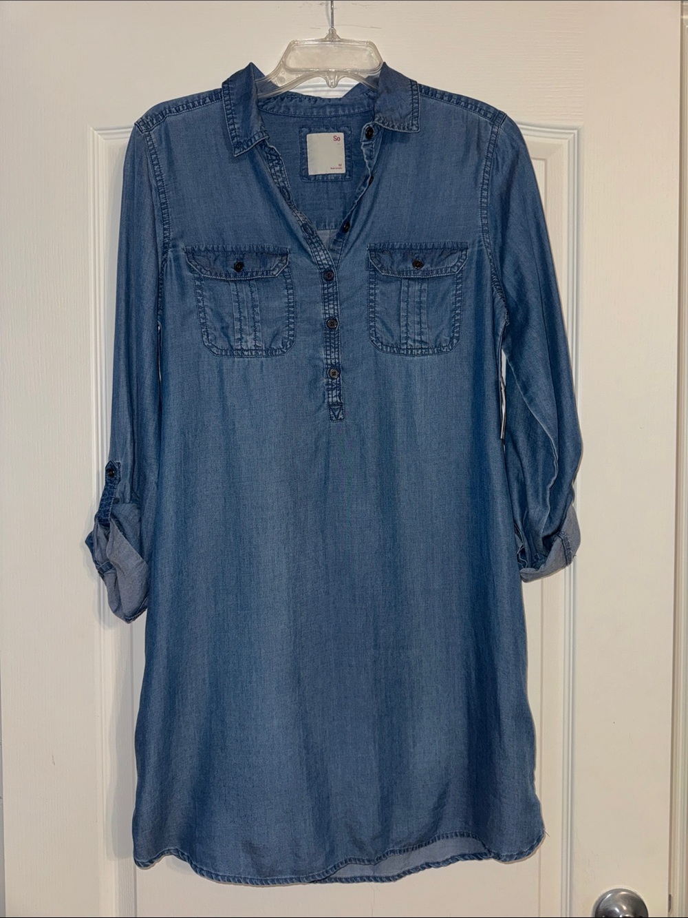 SO Chambray Tunic Shirt Dress in Blue NWT
